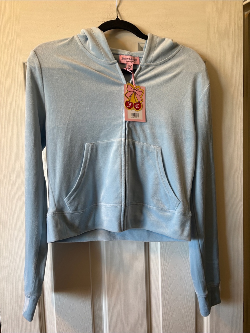 Juicy Couture NWT Light Blue Velour Full Zip Hoodie Size M